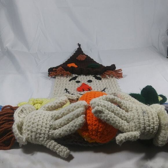 Handmade Crochet Scarecrow Door Wall Hanging Canvas One Of A Kind Art Unique 3D - Picture 5 of 16